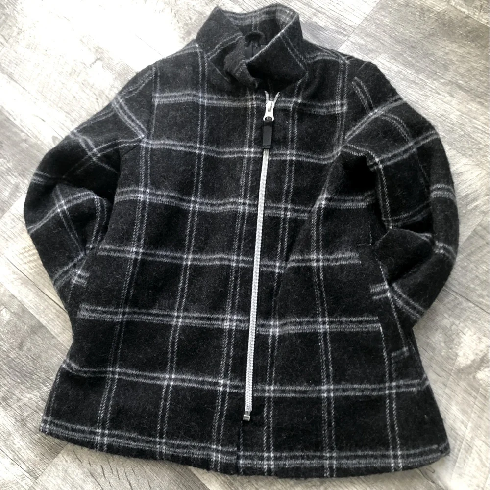 Cherokee Black Plaid Window Pane Coat With Slight Flare Acrylic / Wool Blend